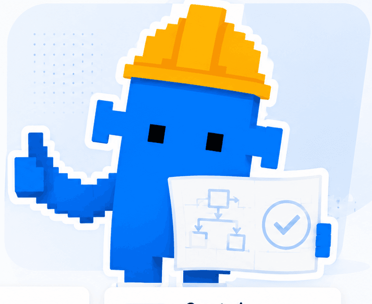 Mascota builder de Sumanos construyendo infraestructura